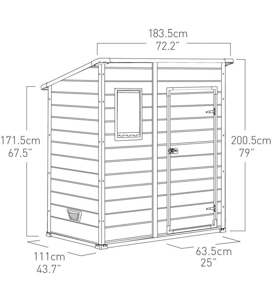 Casetta da giardino keter "manor pent 6x4" in resina colore beige con porta battente singola 183,5x111x200,5 cm