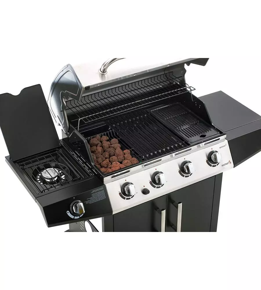 Barbecue a gas "golosone 4" g43240 con cottura a pietra lavica o australiana - sochef.