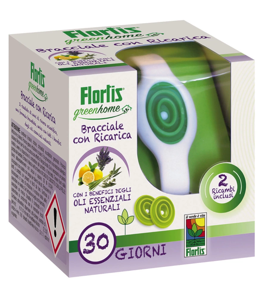 Braccialetto antizanzare citronella flortis con 2 ricariche