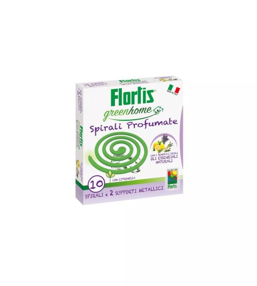 Spirali antizanzare alla citronella flortis con 2 supporti metallici, 10 pezzi