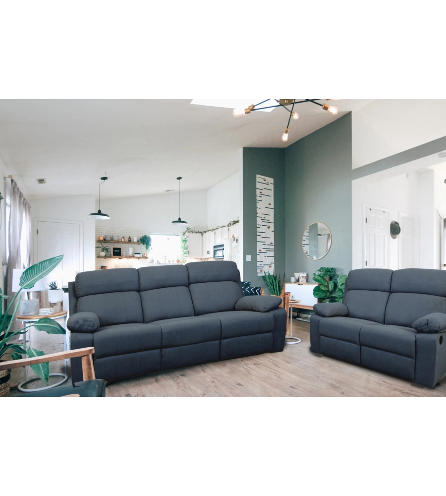 Divano 2 posti bellahome "annika" con recliner manuale in tessuto blu, 145x93x101 cm