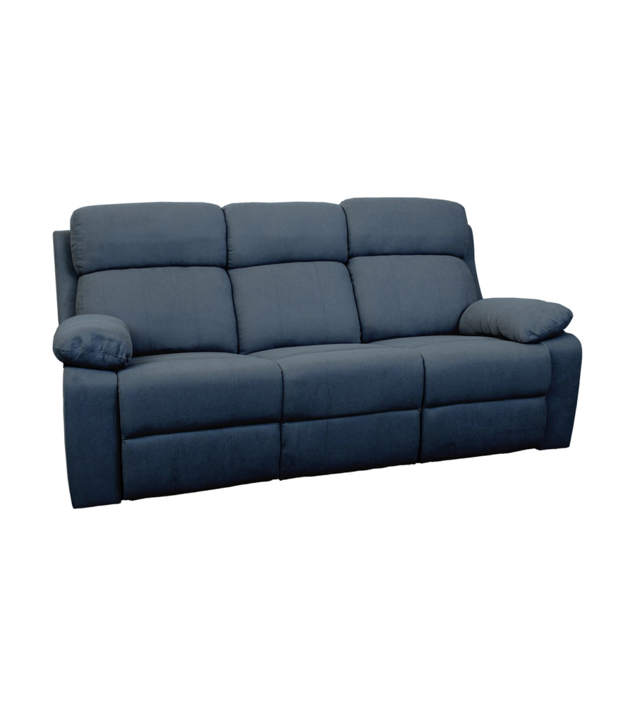 Divano 3 posti bellahome "annika" con recliner manuale in tessuto blu, 198x93x101 cm