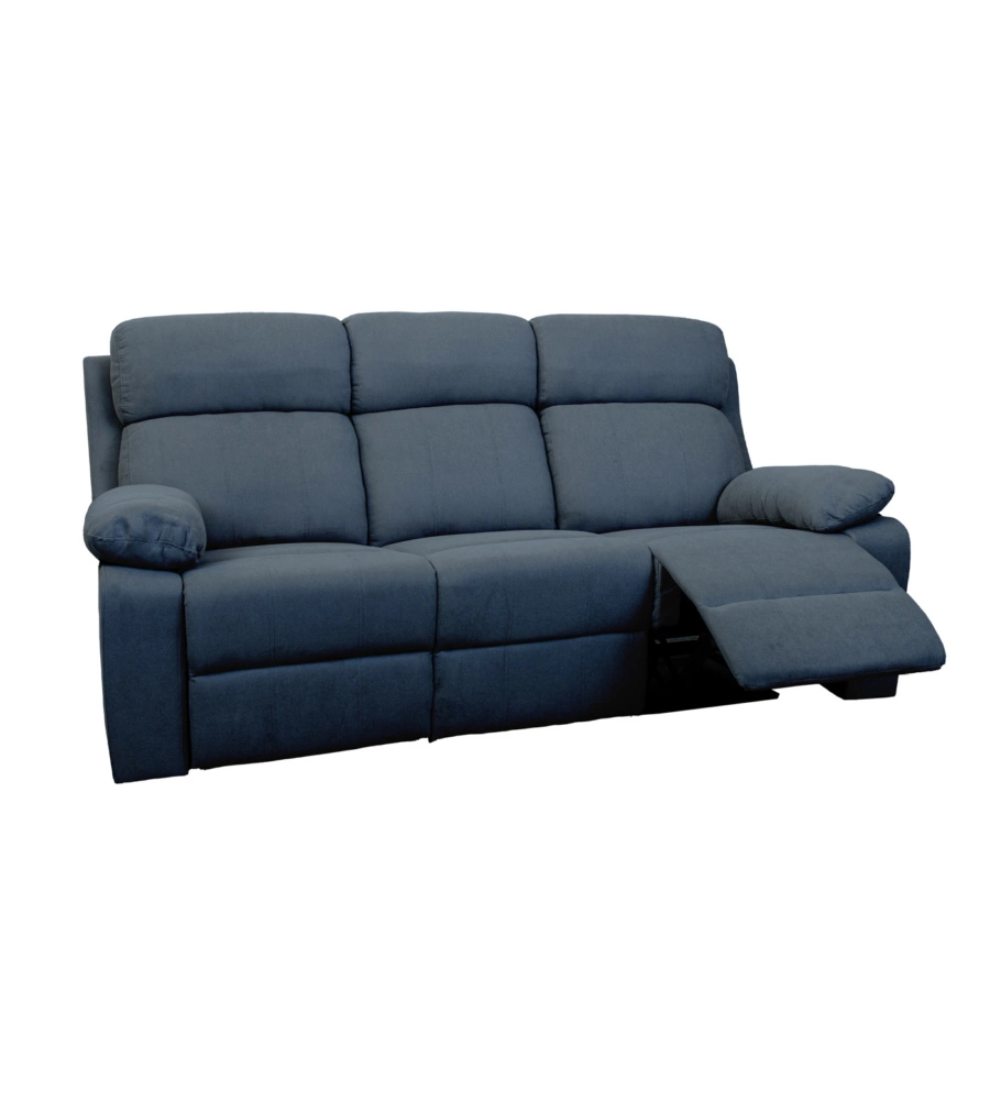 Divano 3 posti bellahome "annika" con recliner manuale in tessuto blu, 198x93x101 cm