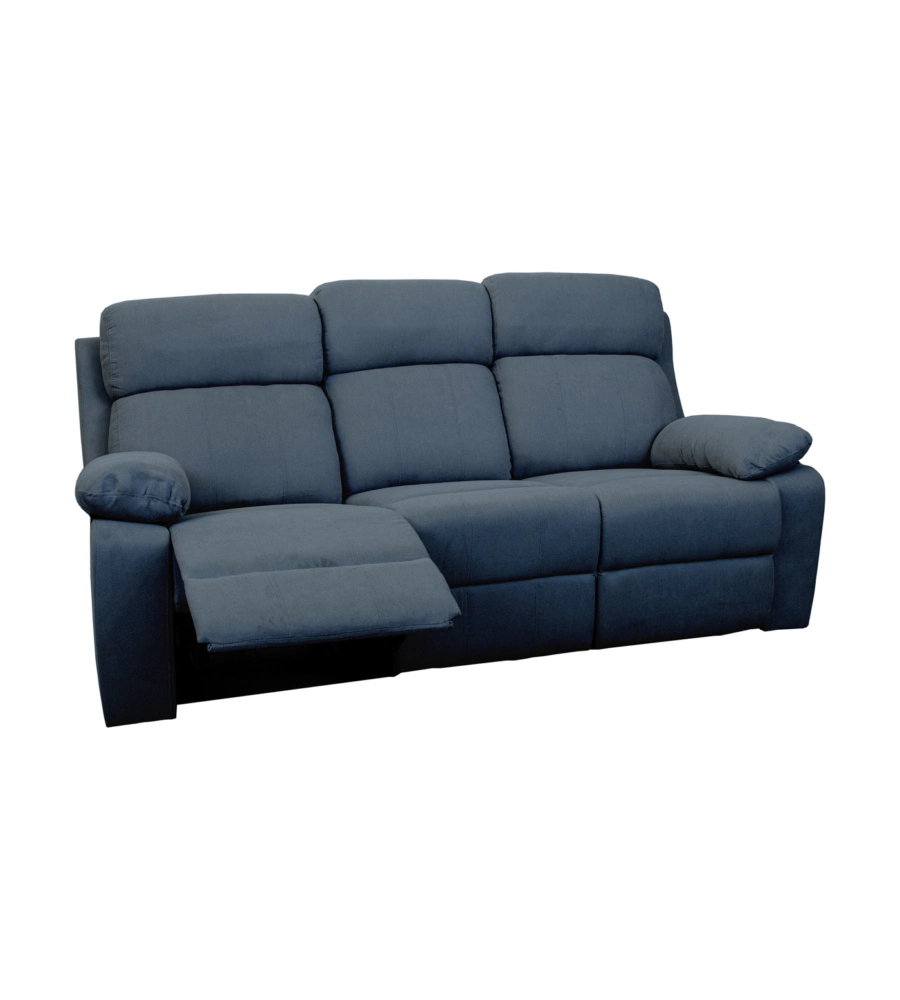 Divano 3 posti bellahome "annika" con recliner manuale in tessuto blu, 198x93x101 cm