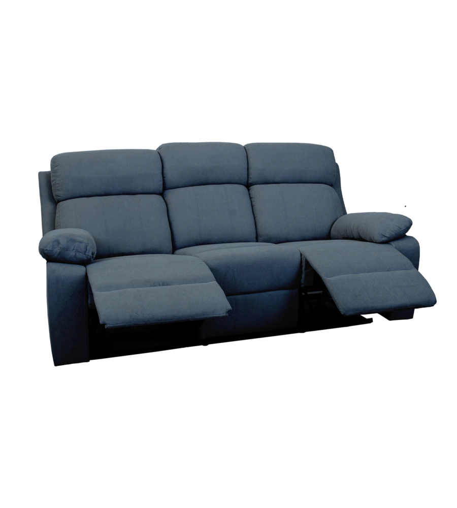 Divano 3 posti bellahome "annika" con recliner manuale in tessuto blu, 198x93x101 cm