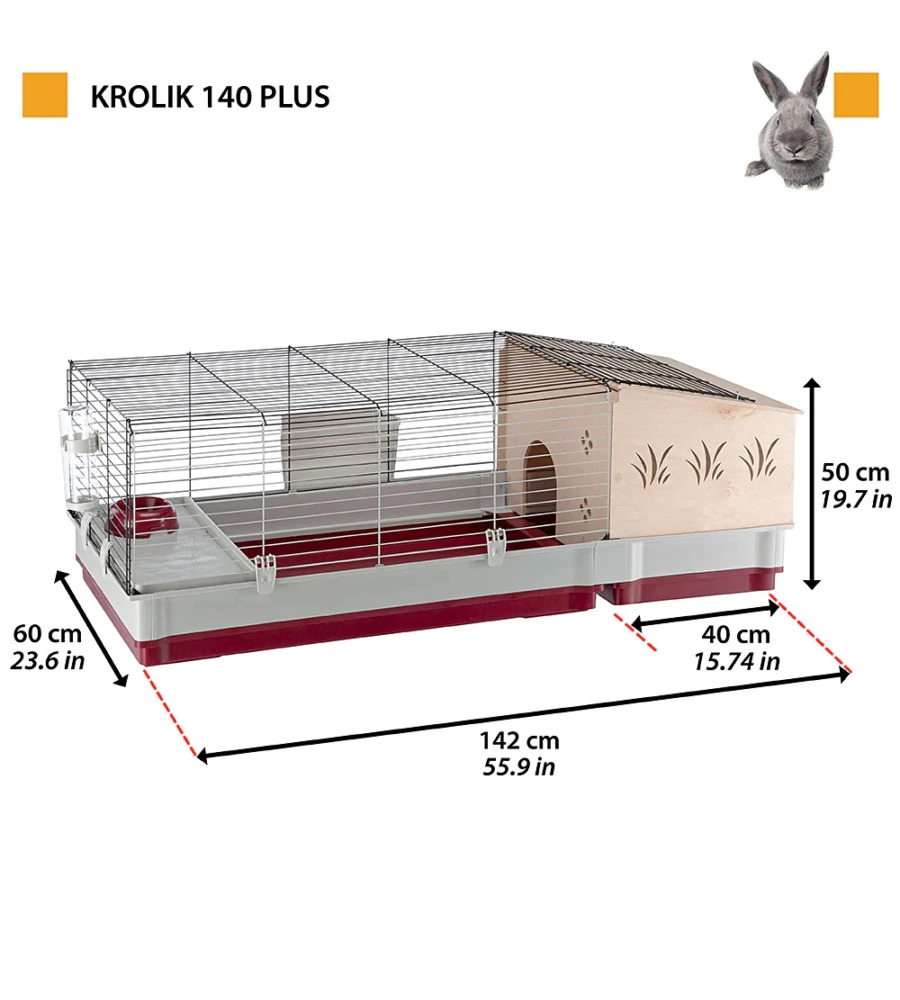 Gabbia per conigli 'krolik 140 plus'  142x60x50 cm - ferplast