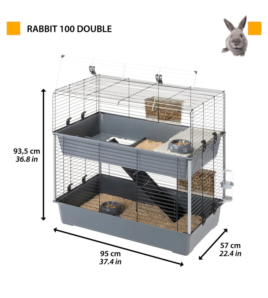 Gabbia per conigli 'rabbit 100 double' a due piani, 99x51,5x92 cm - ferplast