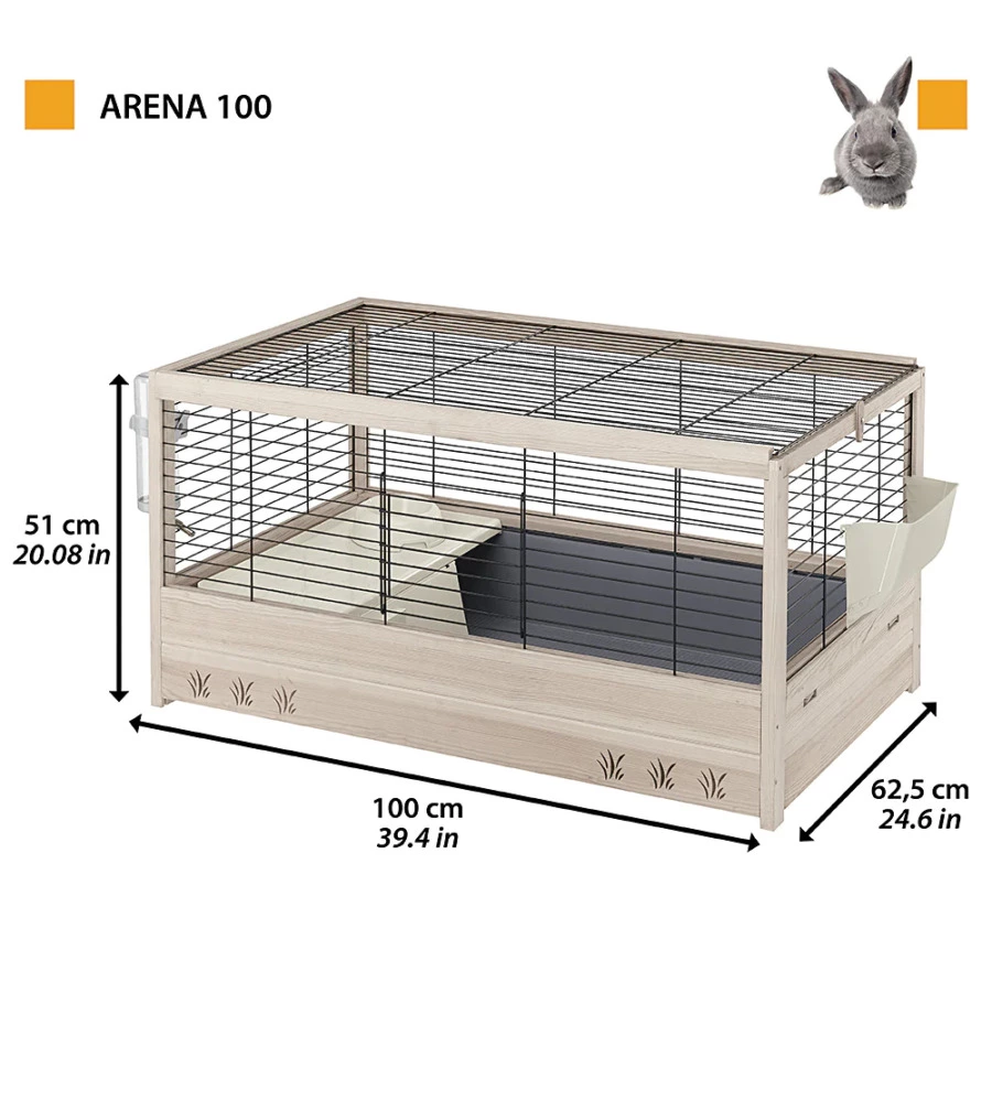 Gabbia per conigli 'arena 100' in legno, 100x62,5x51 cm - ferplast