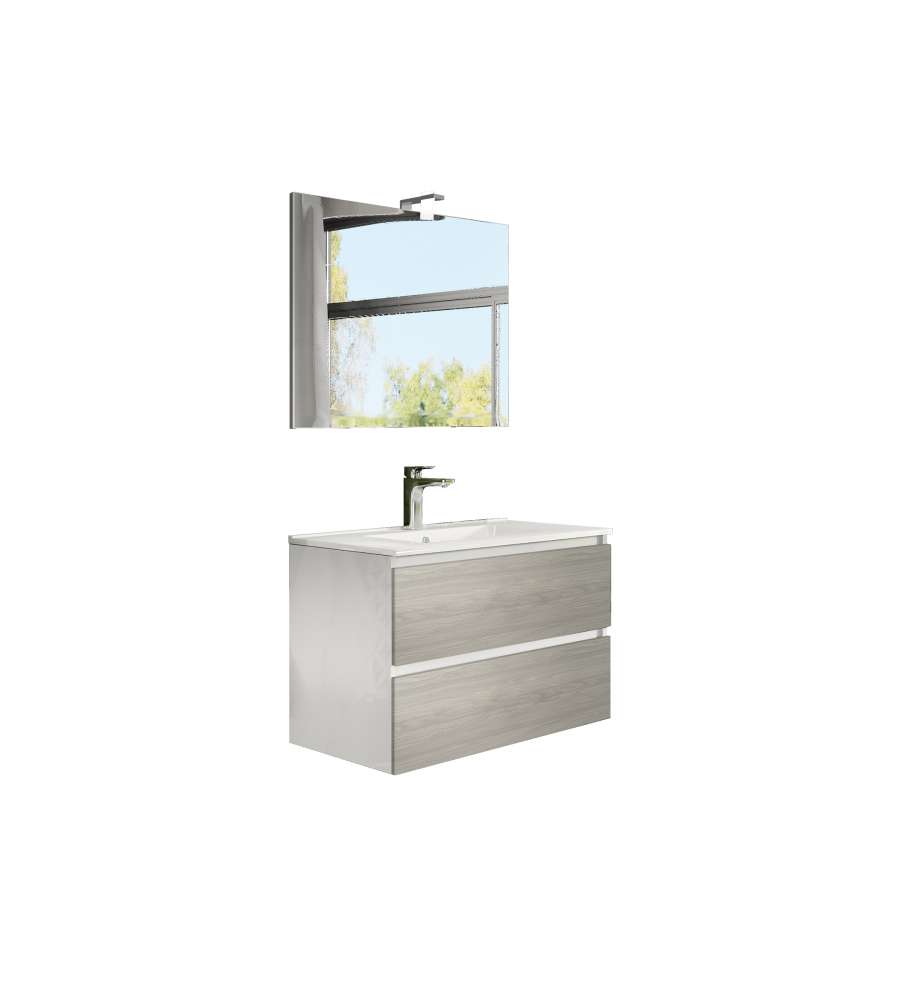 Mobile Bagno Sospeso 80 Cm.Mobile Bagno Sospeso Cube Da 80 Cm In Colore Rovere Grigio