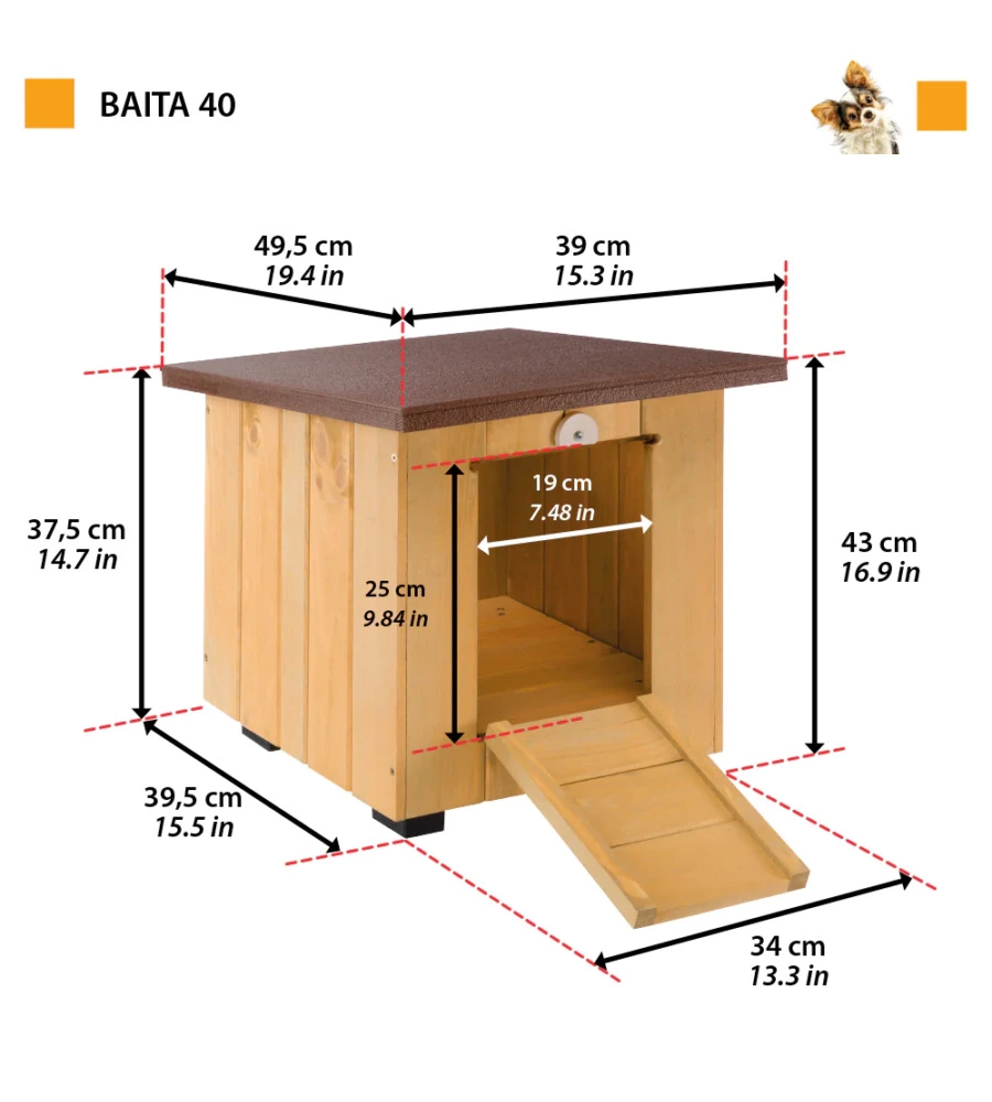 Cuccia per cani da esterno 'baita 40' in legno, 39x50x43 cm - ferplast