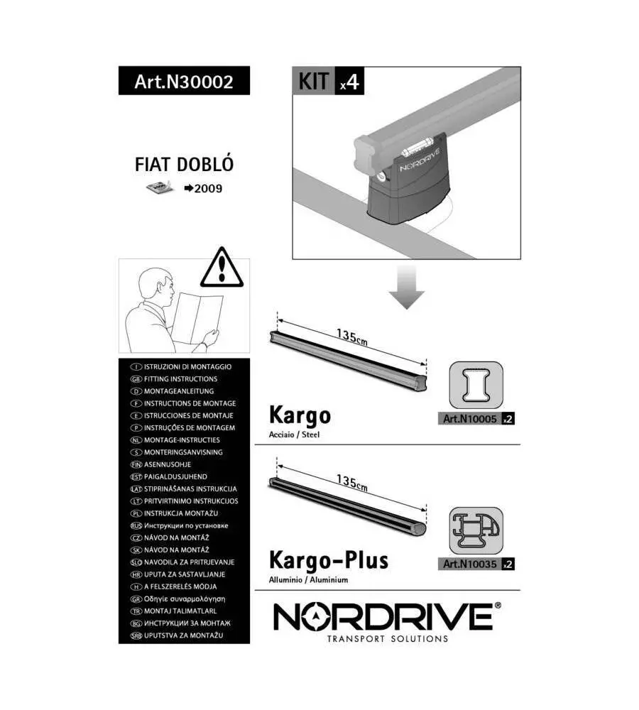 Kit attacchi per barre auto portatutto fiat doblo 2barre  n30002