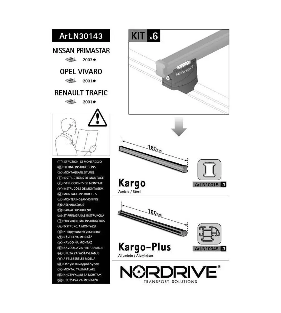 Kit attacchi per barre auto portatutto renault trafic 01 nissan primastar 03  n30143