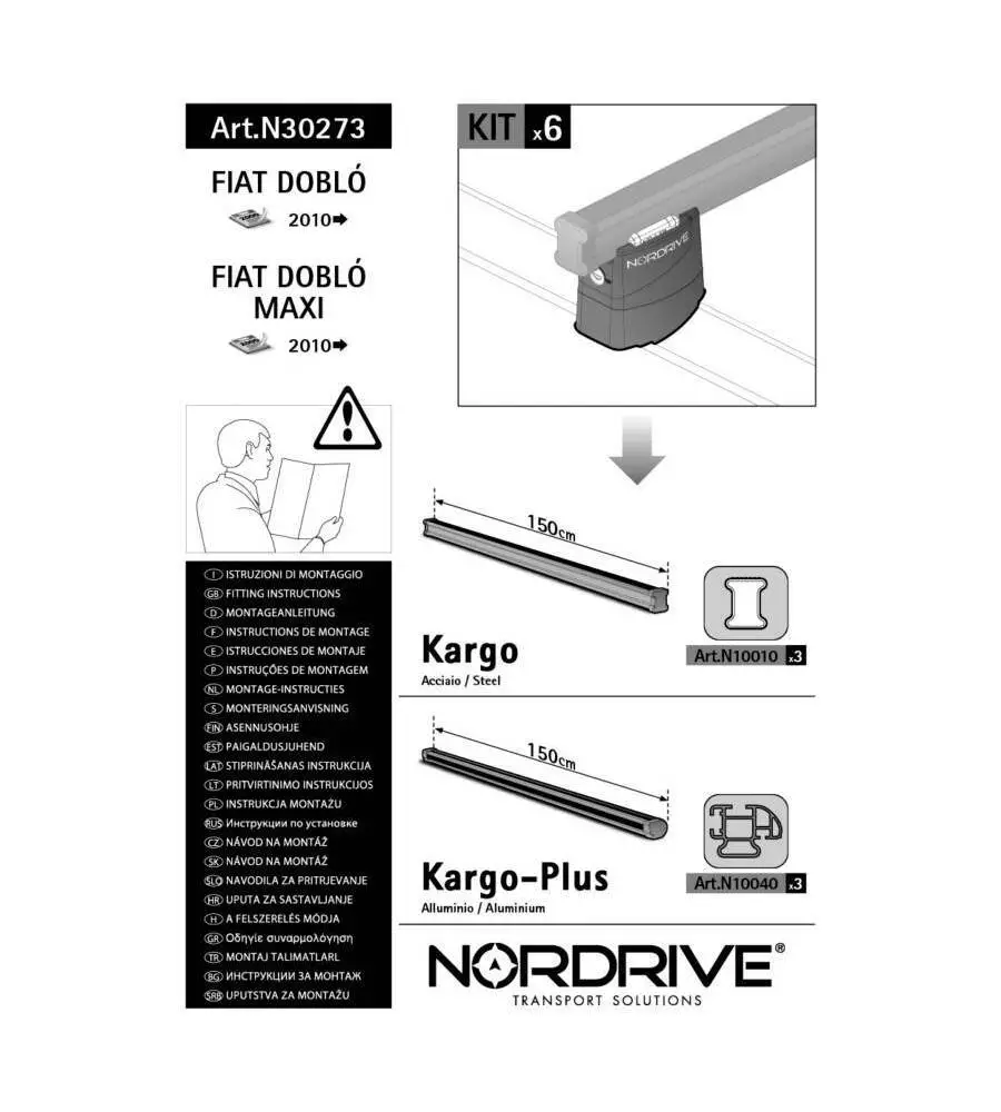 Kit attacchi per barre auto portatutto fiat doblo 10 3 barre  n30273