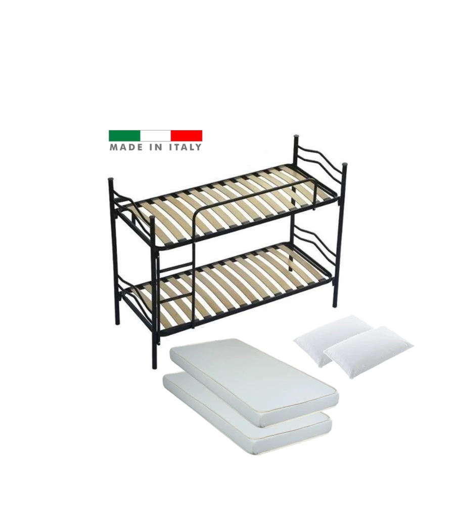 Letto a castello con rete a doghe 2 cuscini e 2 materassi, 203x145,5x83 cm