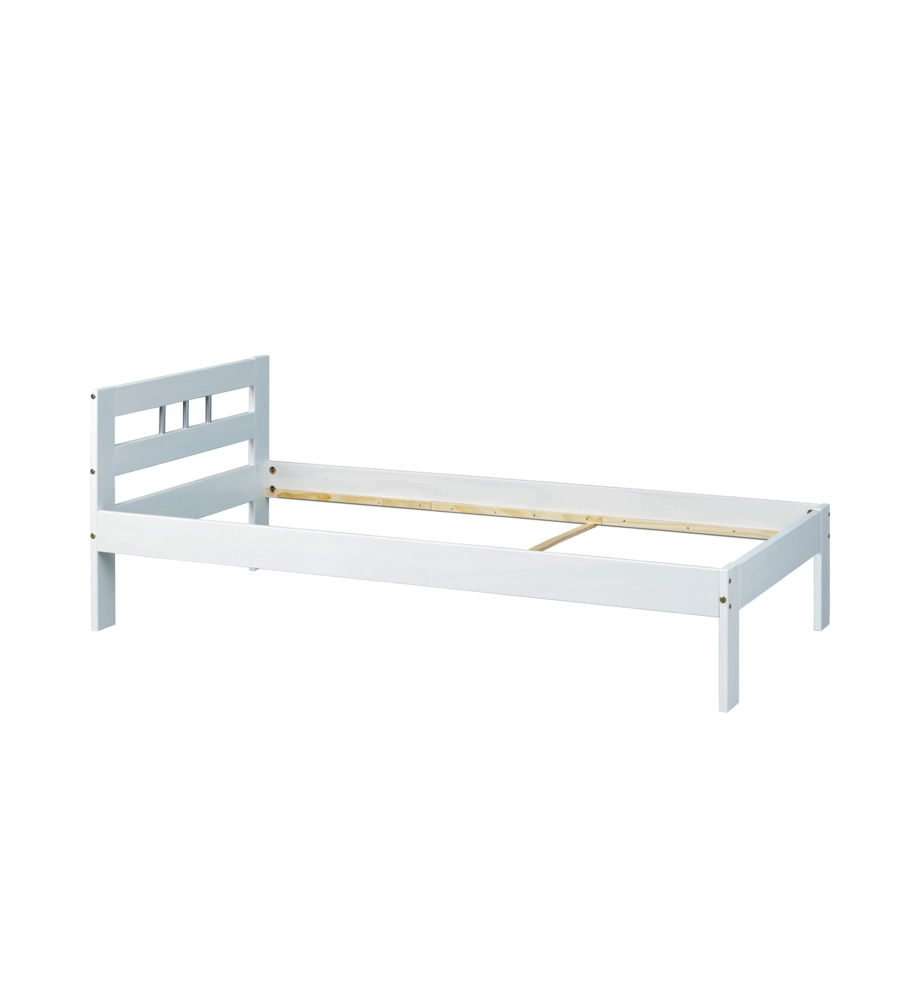 Letto singolo in pino massello bianco, 96x206x72 cm