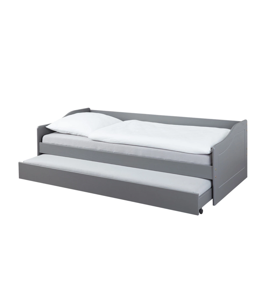 Letto singolo grigio e letto estraibile con funzione divano, 97x208x62 cm