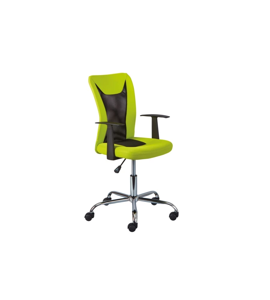 Poltroncina ufficio verde con braccioli e ruote, 55x54,5x85-95 cm