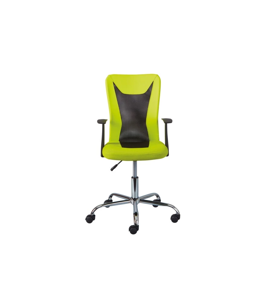 Poltroncina ufficio verde con braccioli e ruote, 55x54,5x85-95 cm