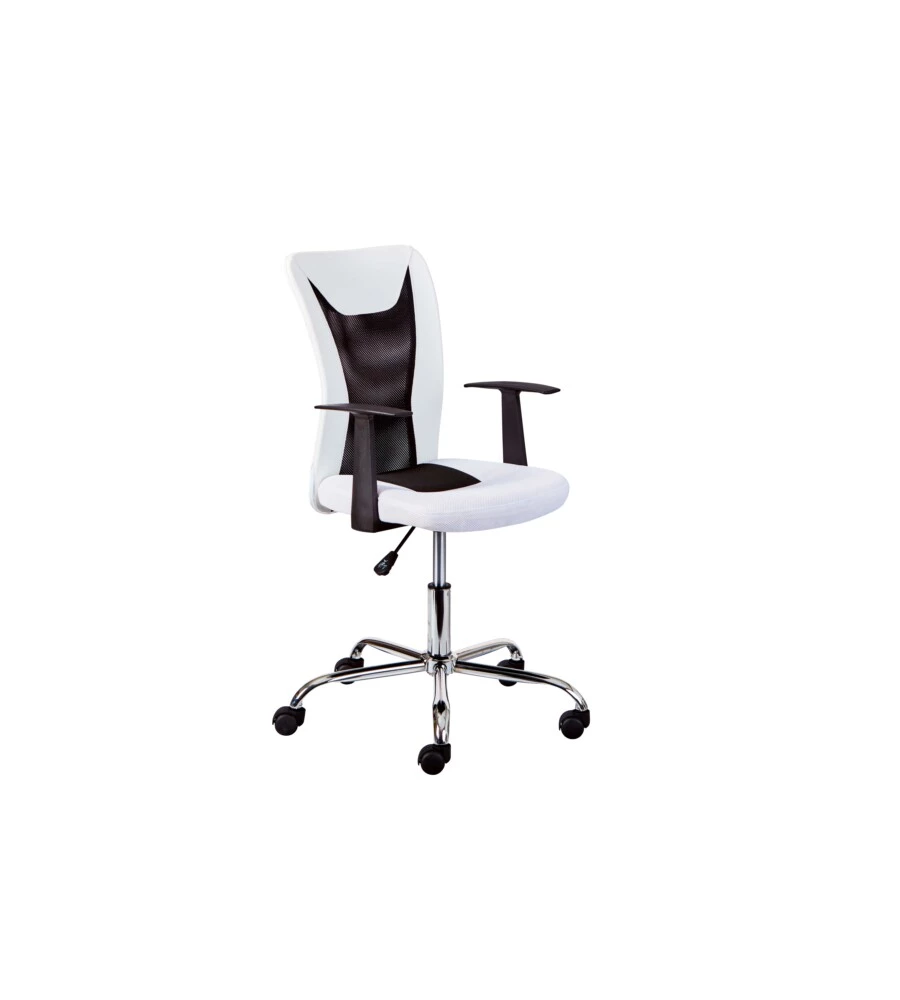 Poltroncina ufficio bianca con braccioli e ruote, 55x54,5x85-95 cm