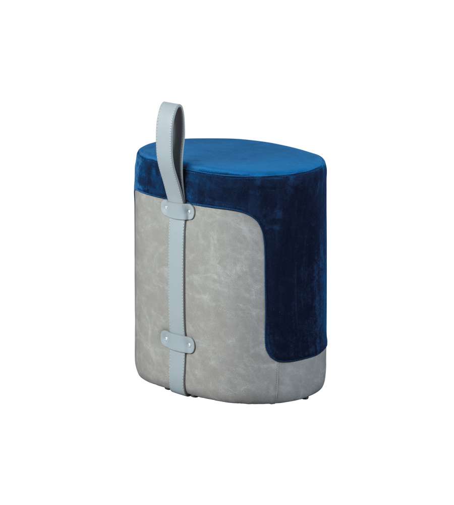 Pouf Blu E Grigio Con Maniglia In Ecopelle, 38x32, 5x43 Cm in vendita  online