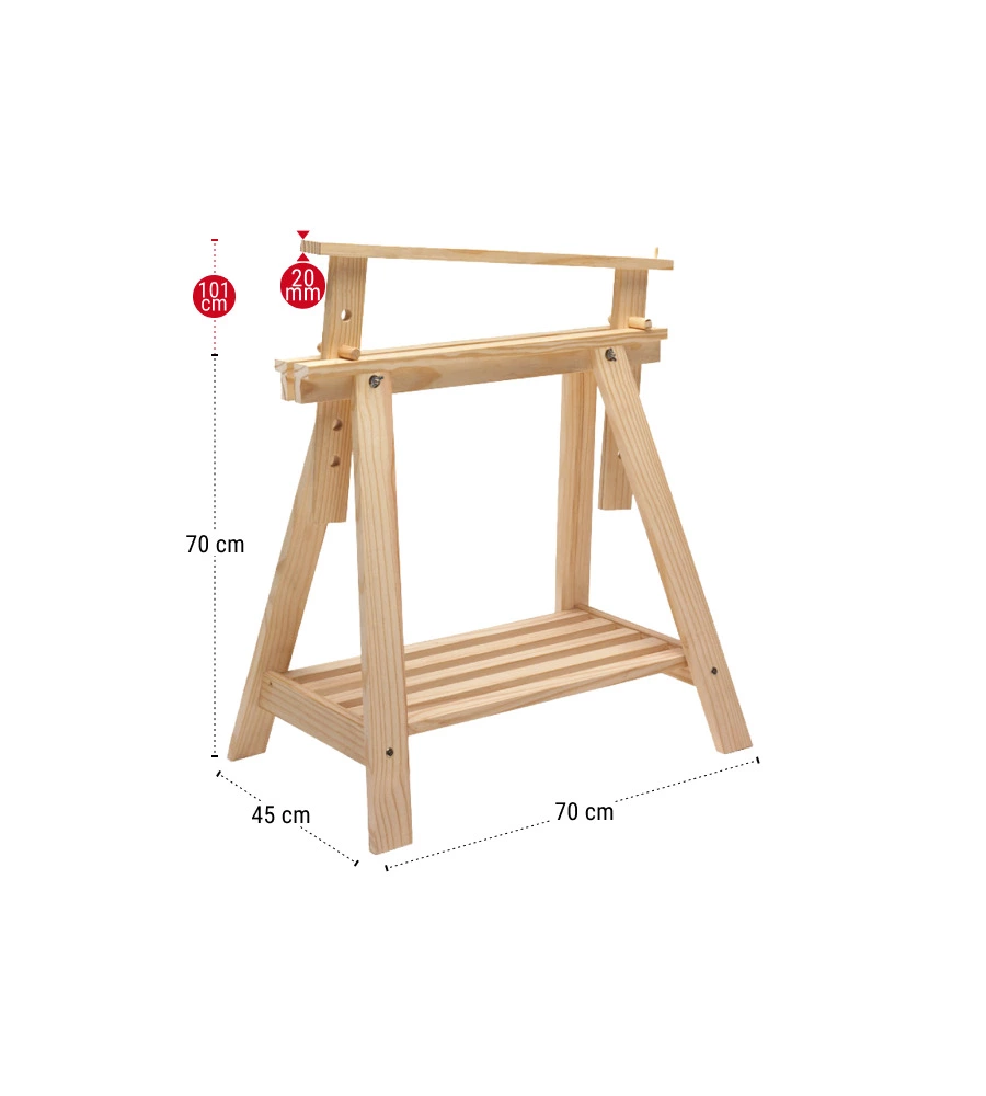 Cavalletto in pino regolabile - in legno di pino sostenibile - 70x70x45 cm