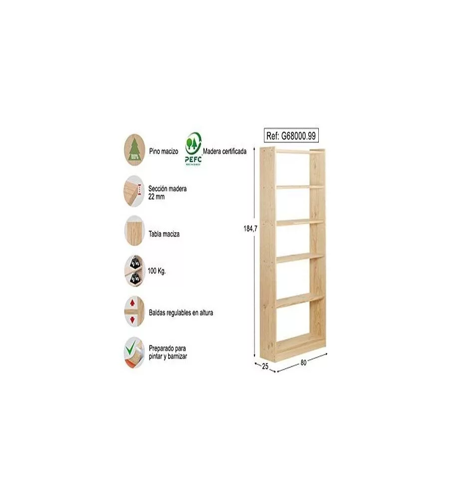 Scaffale in legno gala con ripiani larghezza 80 cm