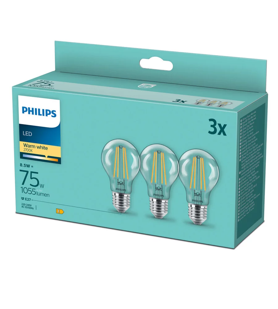 Set 3 lampadine led filament philips e27, 1055lm