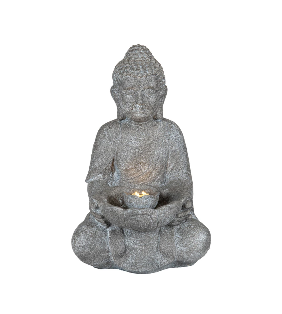 Fontana da esterno buddha con ricircolo d'acqua e illuminazione led, 29,5x28x45 cm