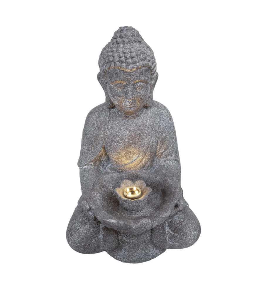 Fontana da esterno buddha con ricircolo d'acqua e illuminazione led, 29,5x28x45 cm