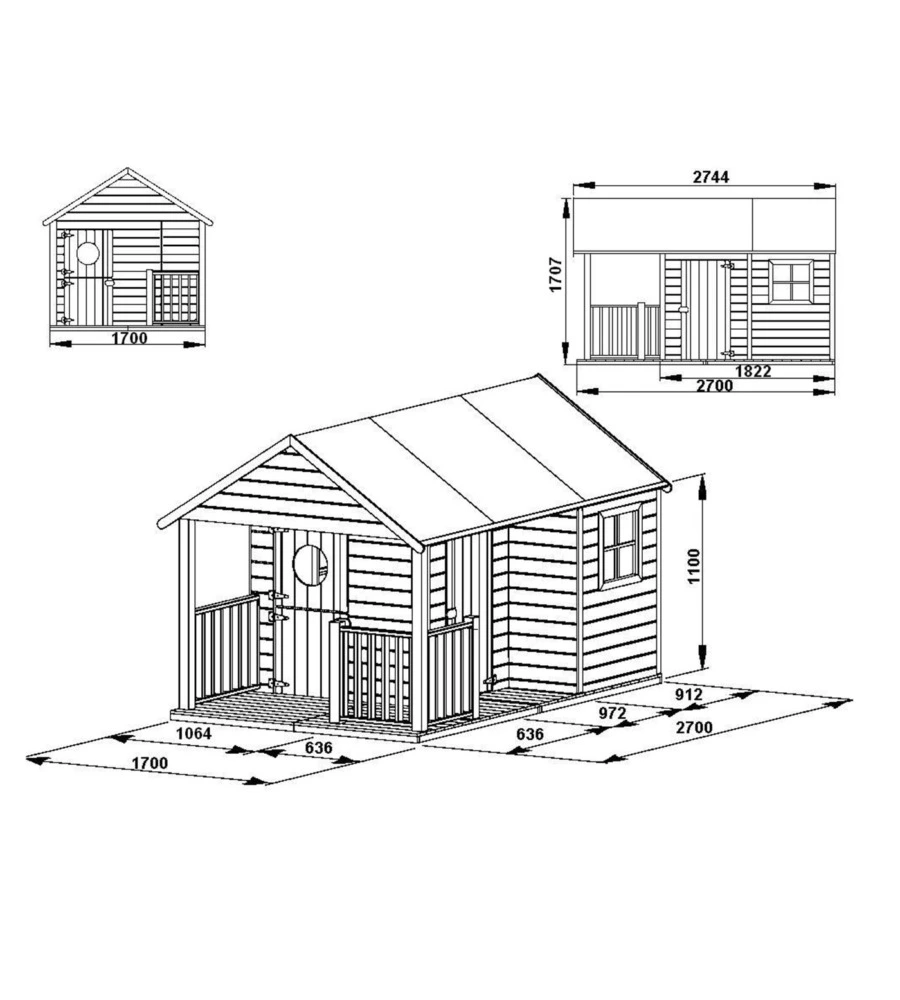 Casetta da giardino per bambini in legno 'szymon' - 170x270x170h cm.