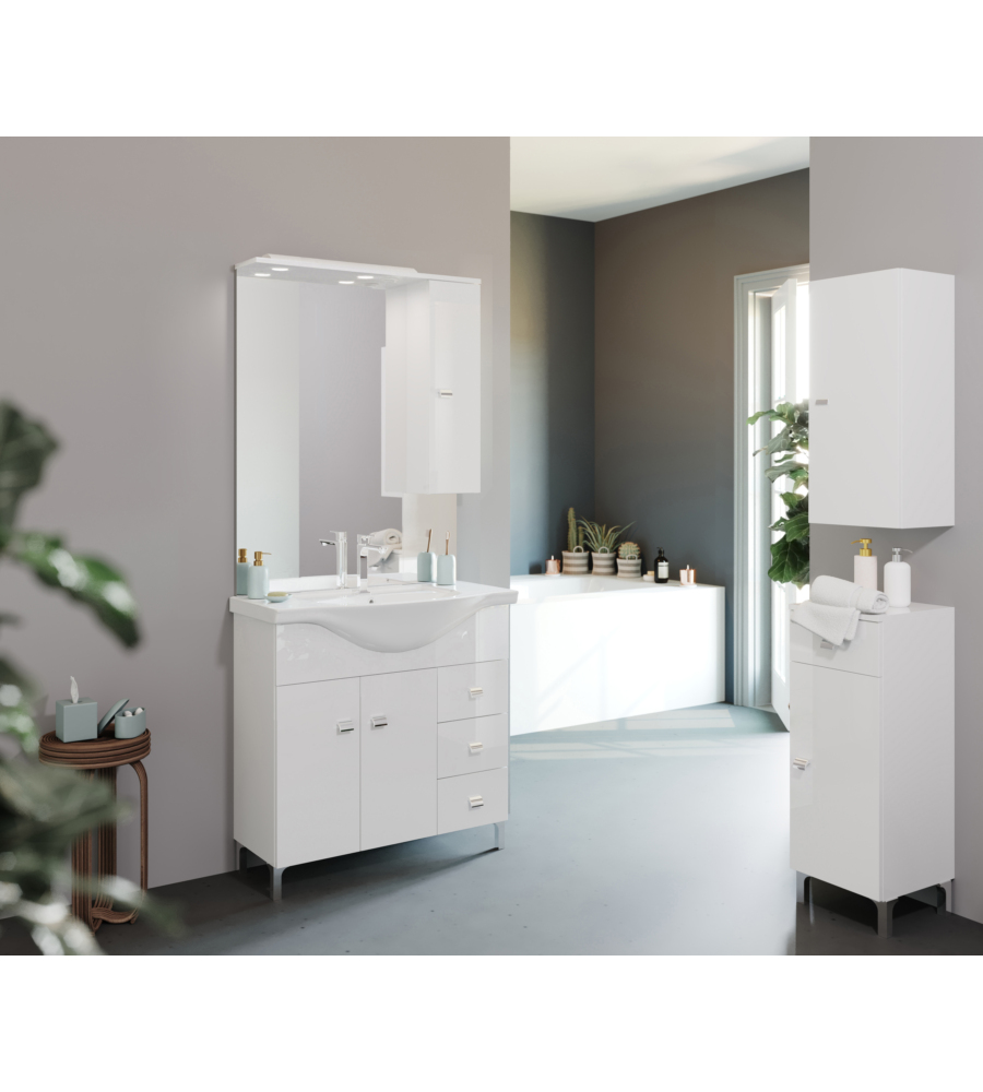Bagno Italia Mobile Arredo Bagno da 105 cm Bianco Lucido con lavabo in  Ceramica e Specchio Mobili l : : Casa e cucina