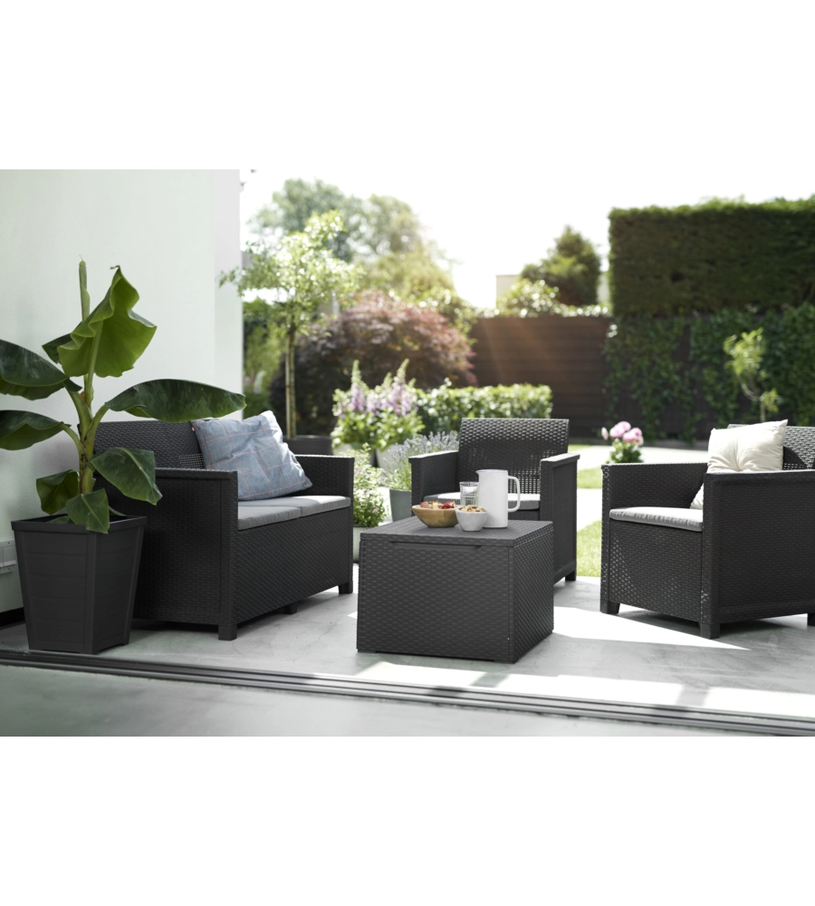 Set da giardino keter "emma lounge" con divano 2 posti, colore grafite - keter