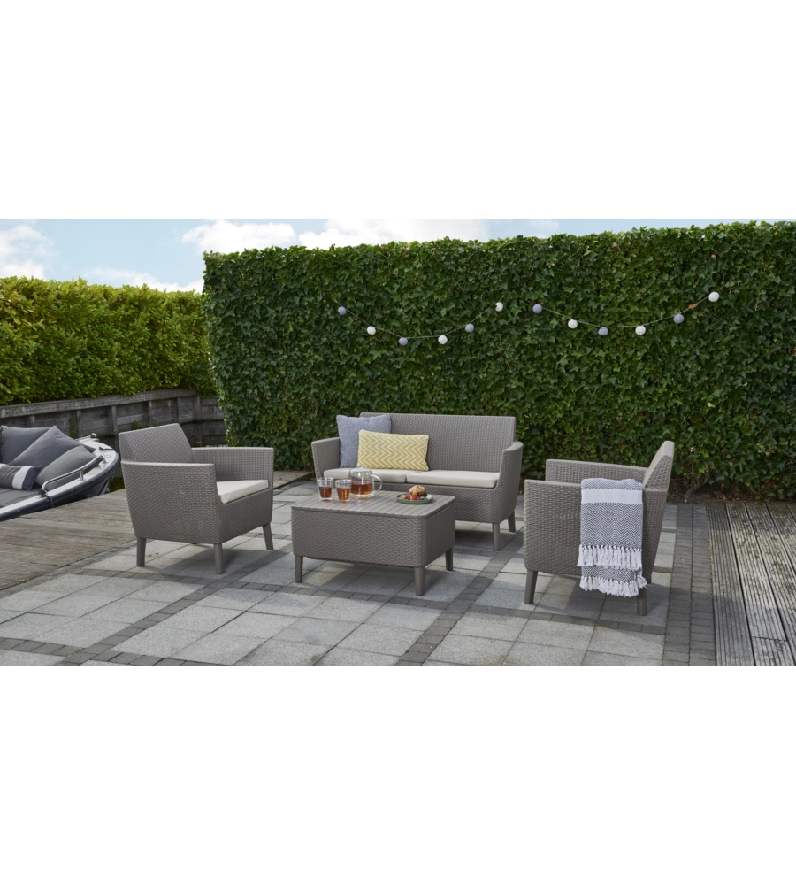 Set da giardino "salemo lounge" con 2 poltrone, divano a 2 posti e tavolino, colore cappuccino - keter