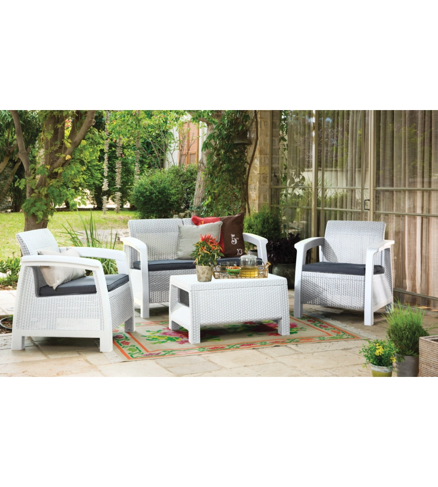 Set da giardino keter "corfu lounge" in polipropilene colore bianco, 4 sedute e tavolino