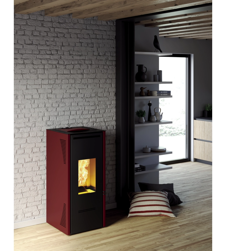 Stufa a pellet canalizzata invicta "talo" bordeaux 10,4 kw