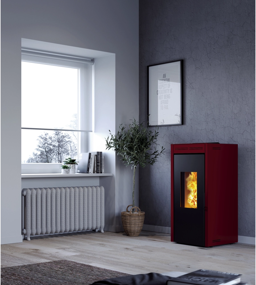 Termostufa a pellet ermetica e ventilata invicta "teramo" bordeaux 16,8 kw