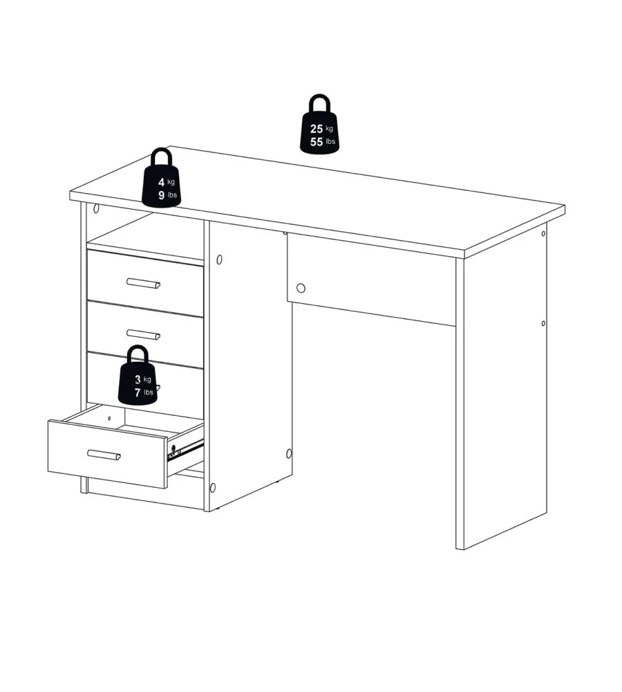 Scrivania con 4 cassetti bianca, 110x76x48,5 cm