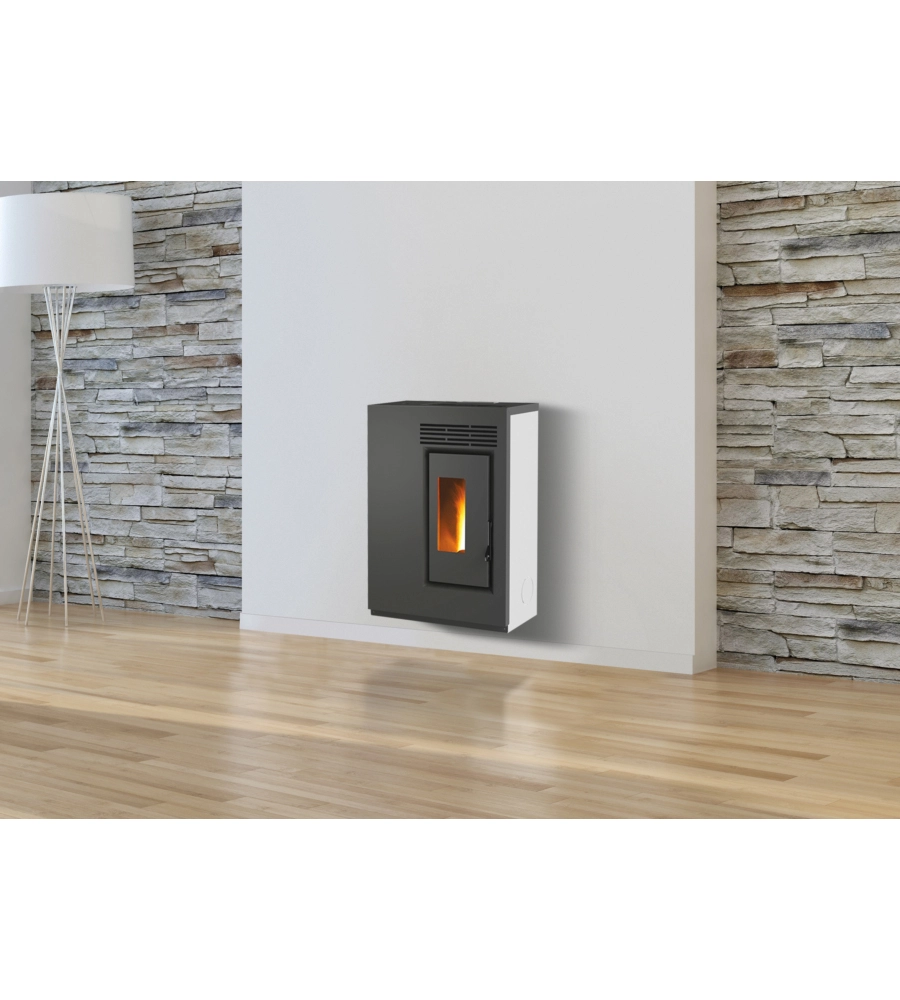 STUFA A PELLET SLIM VENTILATA CARIS "FIORE" BIANCO 5,0 KW - STAFFA A MURO INCLUSA