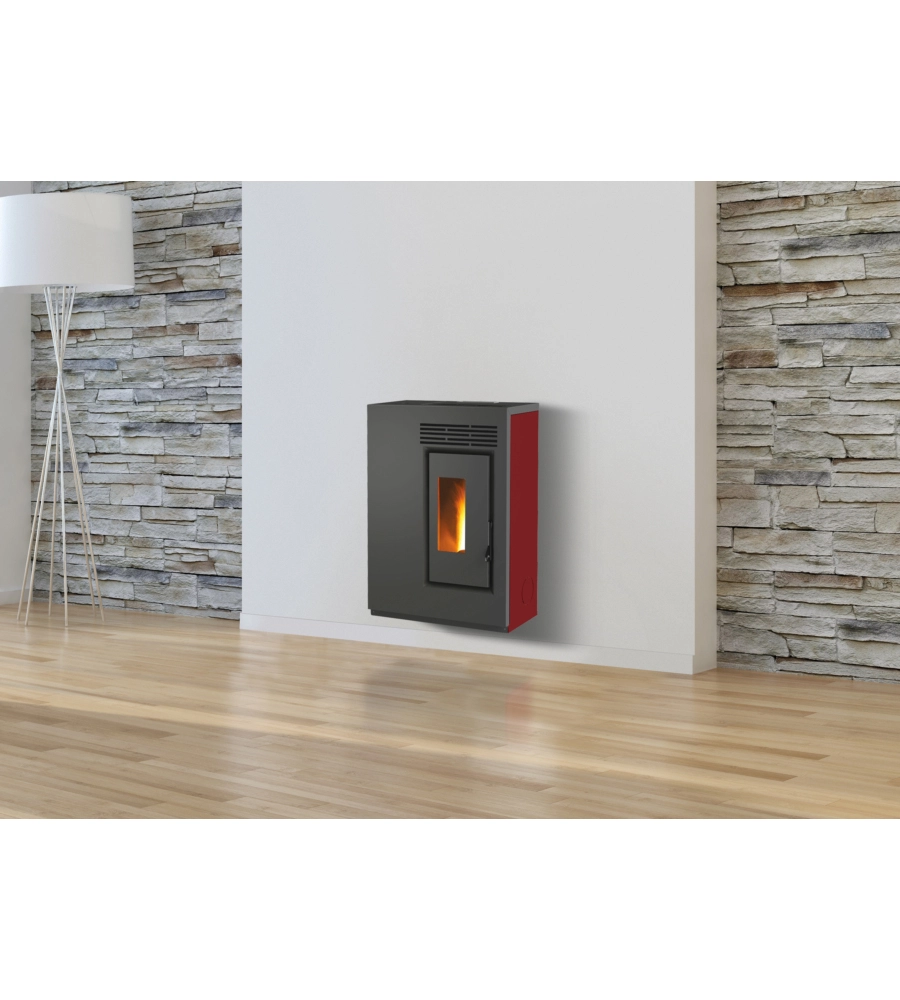 STUFA A PELLET SLIM VENTILATA CARIS "FIORE" BORDEAUX 5,0 KW - STAFFA A MURO INCLUSA