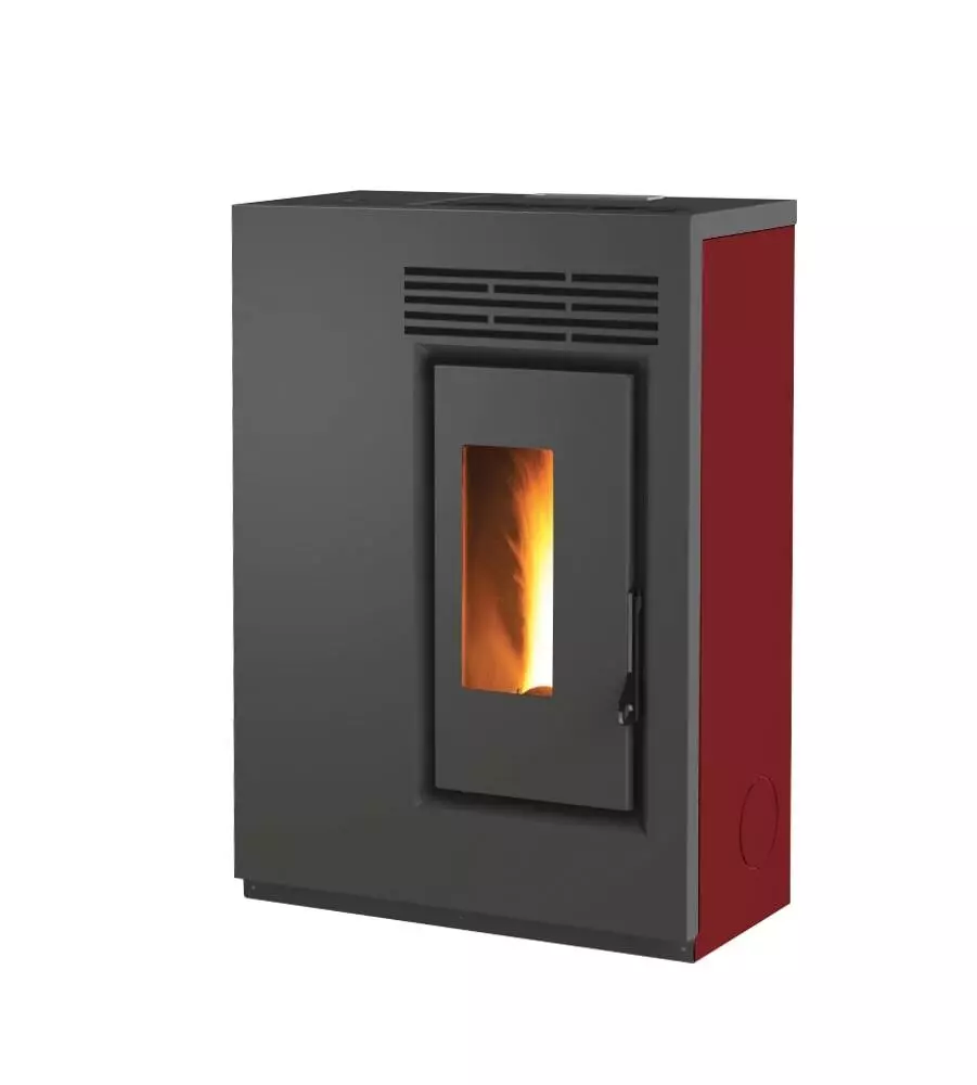 Stufa a pellet slim ventilata caris "fiore" bordeaux 5,0 kw - staffa a muro inclusa