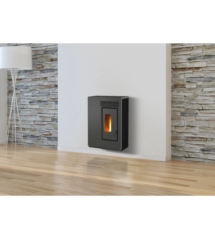 STUFA A PELLET SLIM VENTILATA CARIS "FIORE" NERO 5,0 KW - STAFFA A MURO INCLUSA