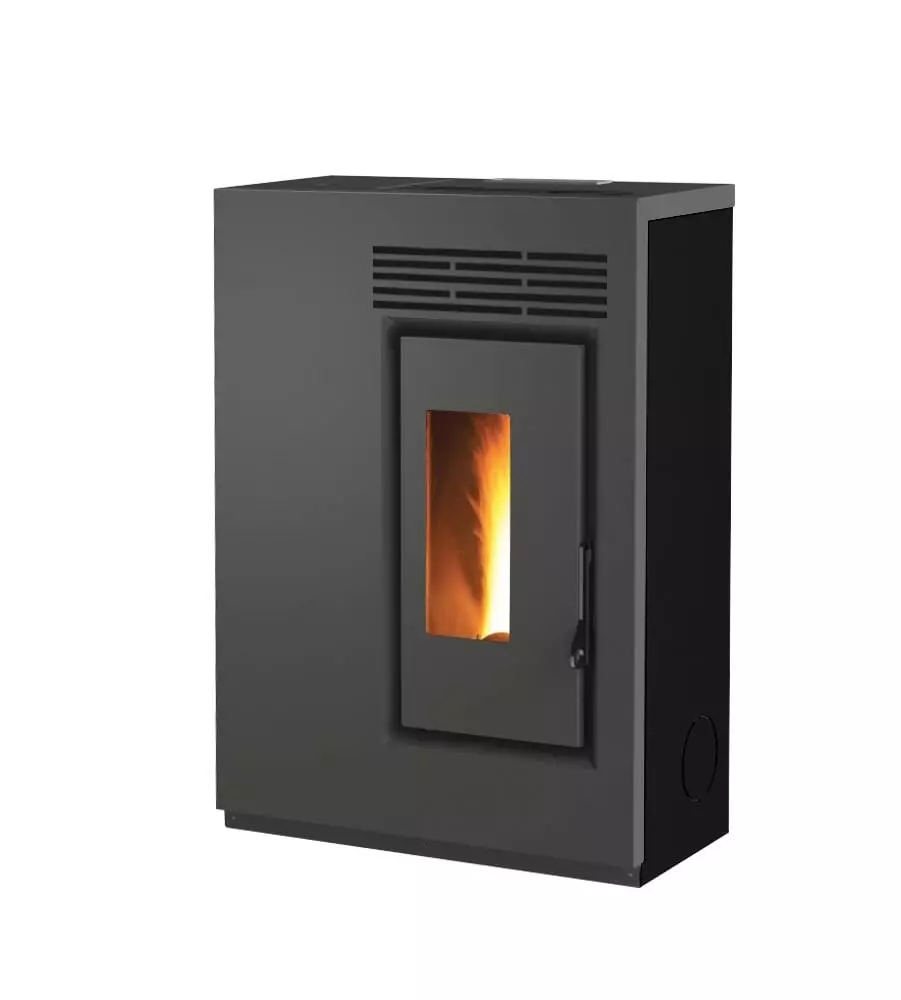 Stufa a pellet slim ventilata caris "fiore" nero 5,0 kw - staffa a muro inclusa