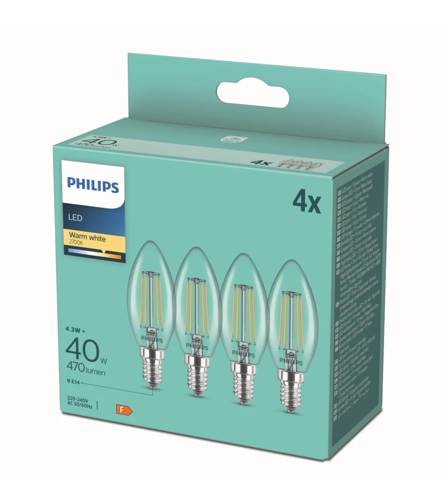 4 lampadine led filament 40w, philips