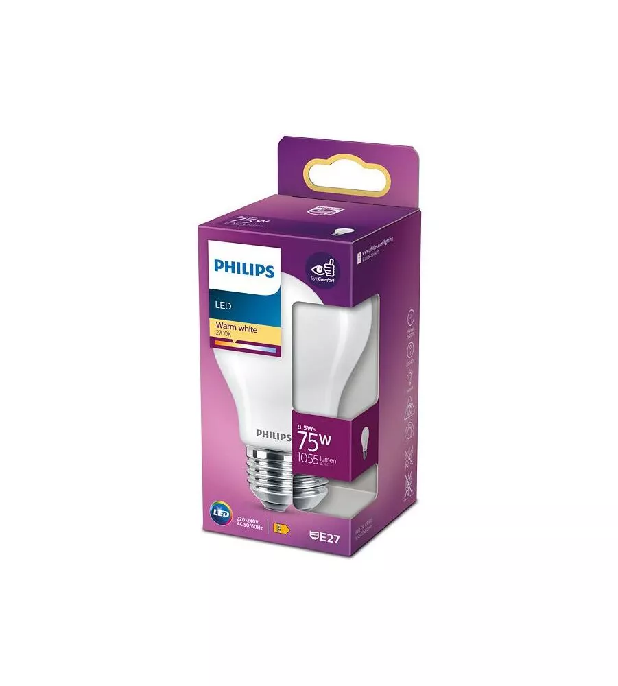 Lampadina led philips goccia bianco caldo 75w, e27