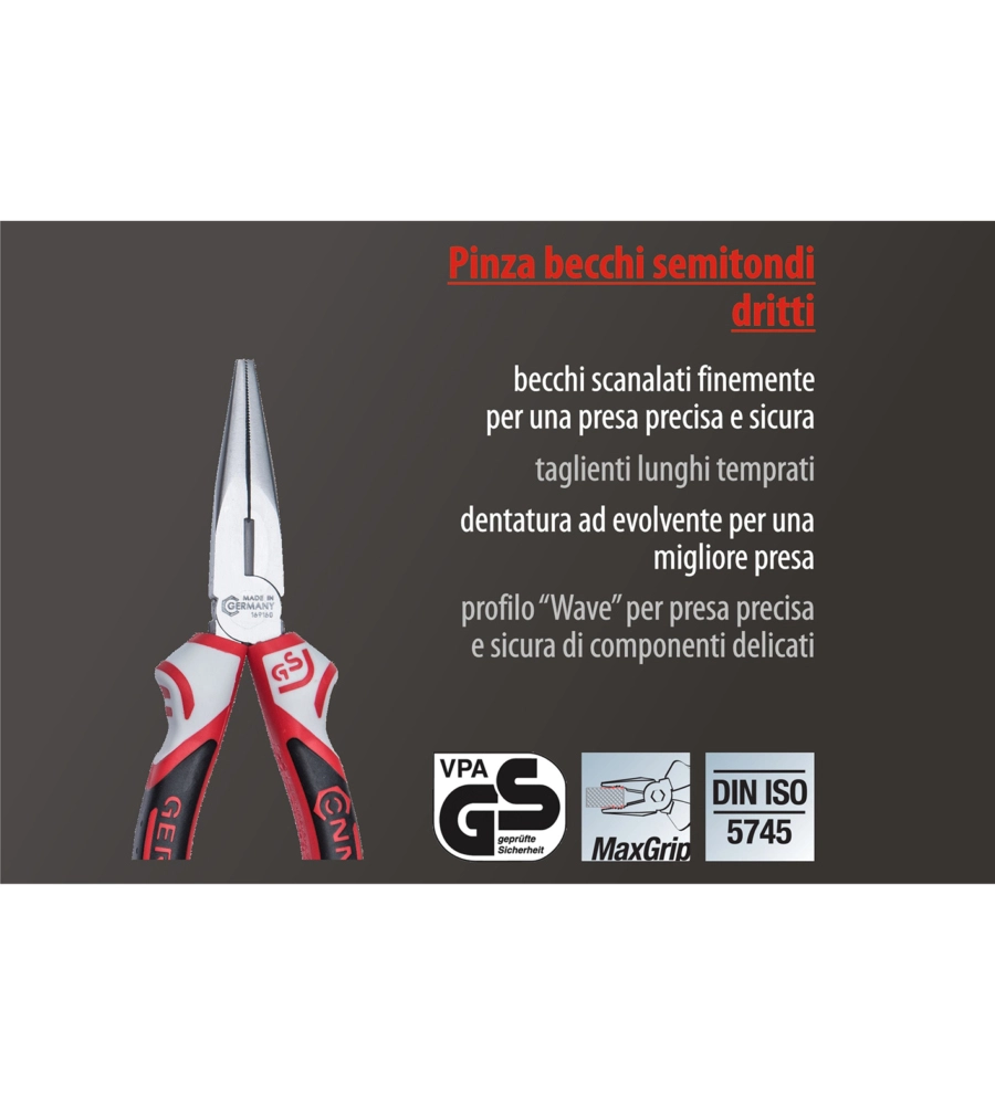 Pinza becchi semitondi dritti 3k 160 mm.