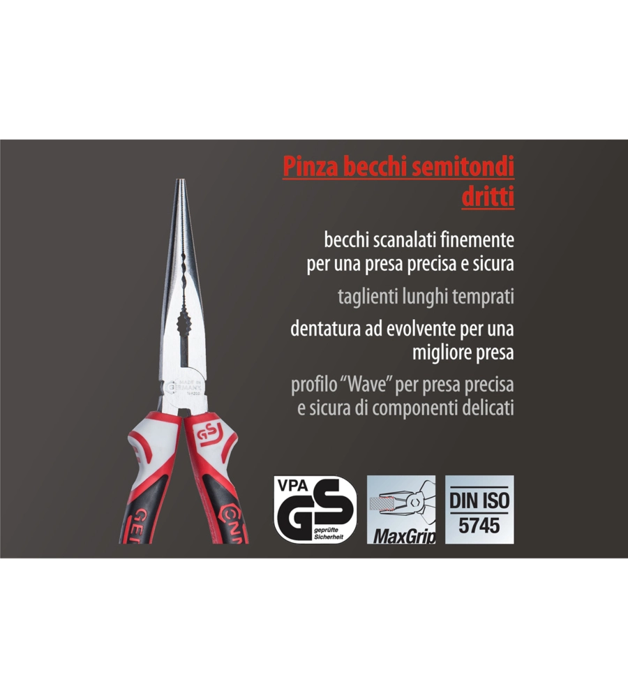 Pinza becchi semitondi dritti 3k 200 mm.