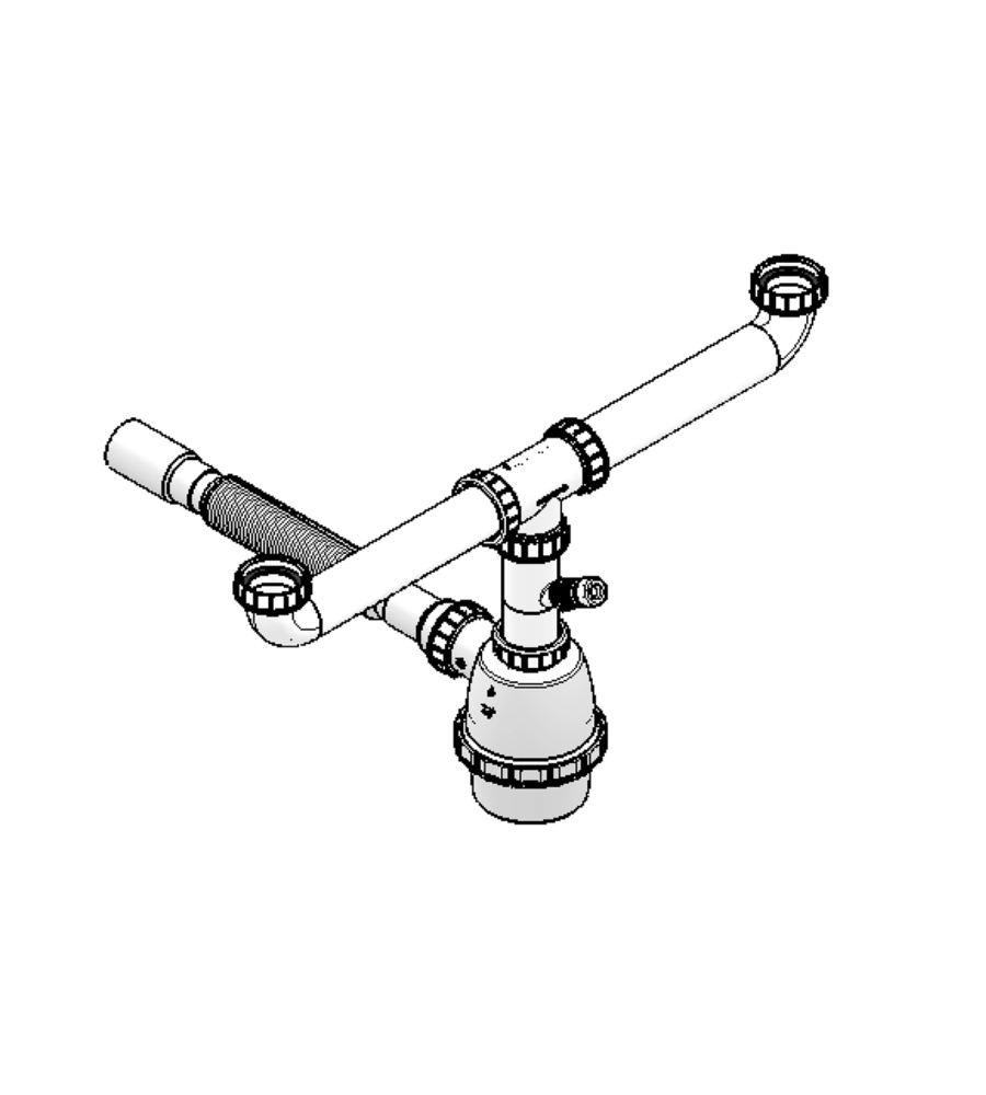 Sifone a 2 vie 1 1/2 canotto esterno Ø 32/40 mm. per cucina