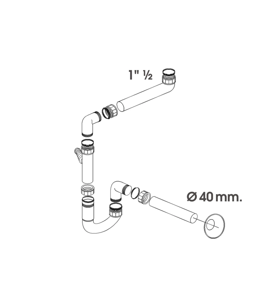 Sifone salvaspazio a ?s? 1 vasca 1 1/2" x 40 mm., per cucina