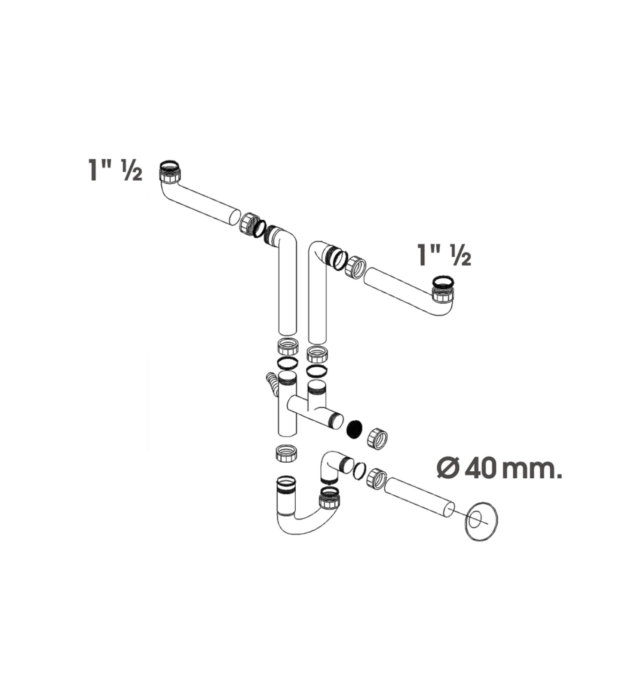 Sifone salvaspazio a ?s? 2 vasche 1 1/2" x 40 mm., per cucina