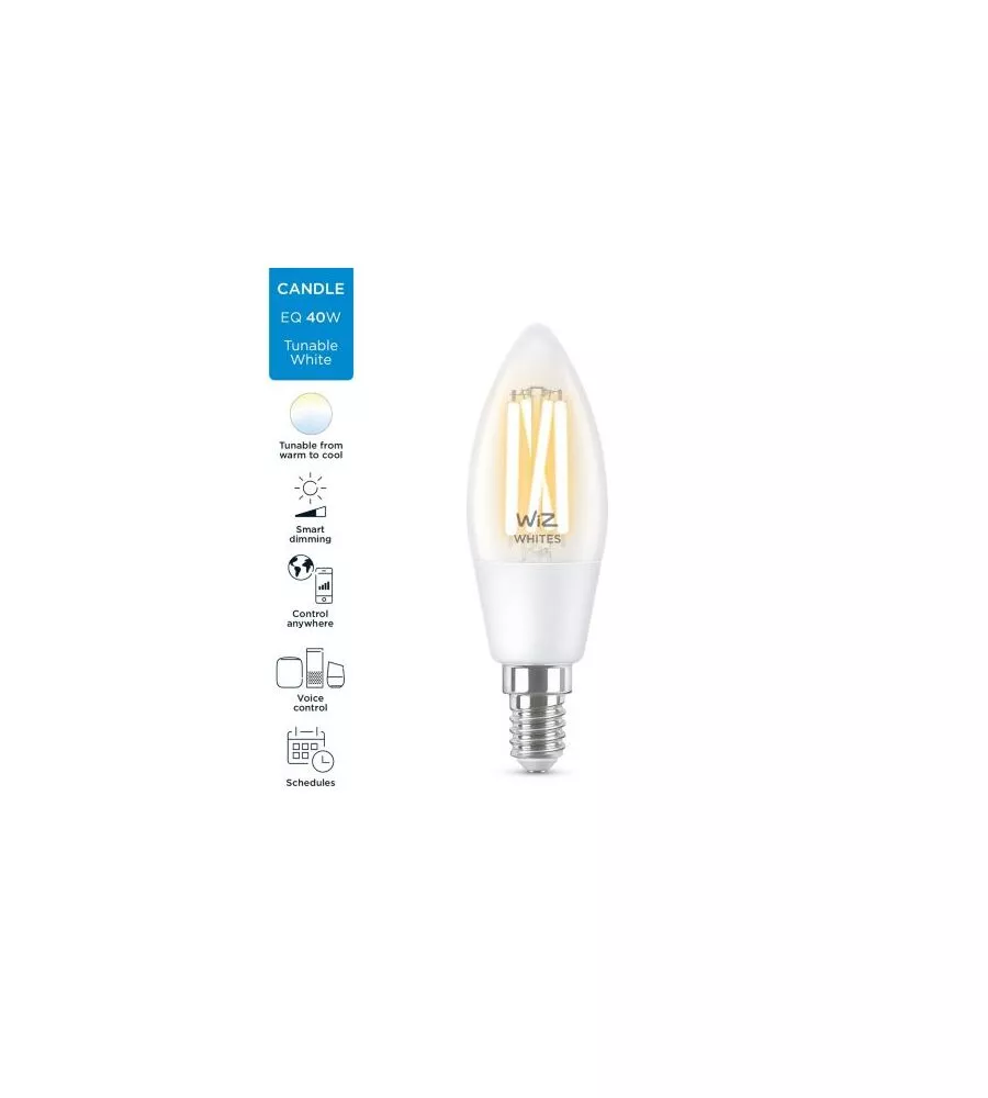 Lampadina filamento chiaro smart philips smart led c35, 470 lm